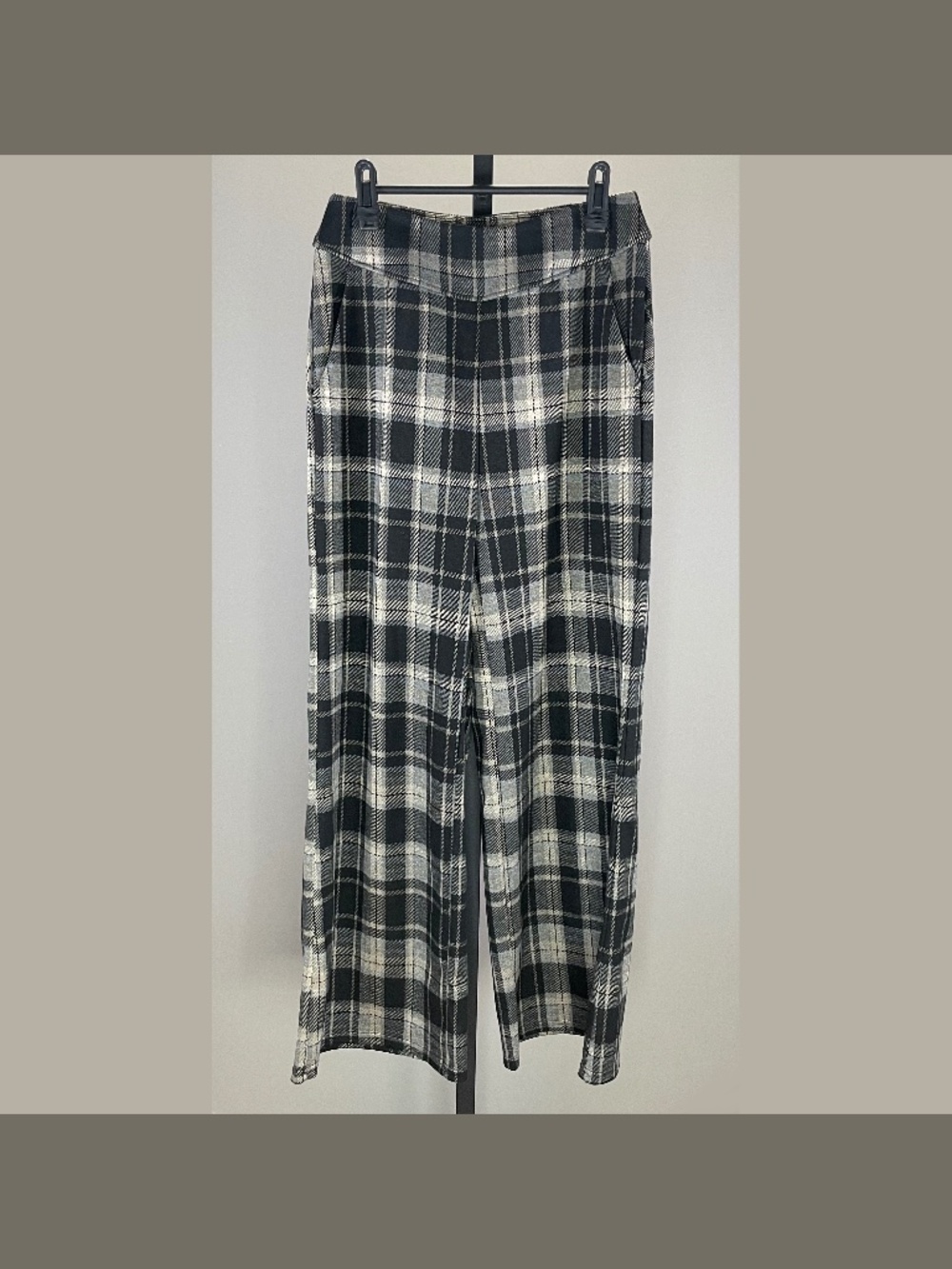 NEW Halara Pants Womens Small black brown plaid wide leg pull on boho indie